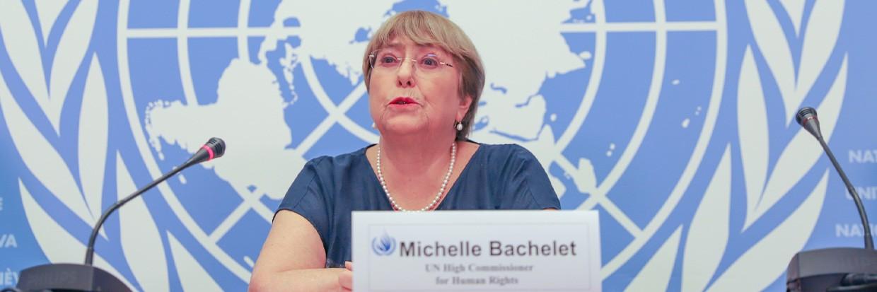 UN High Commissioner for Human Rights Michelle Bachelet during her press conference on 25 August © OHCHR 