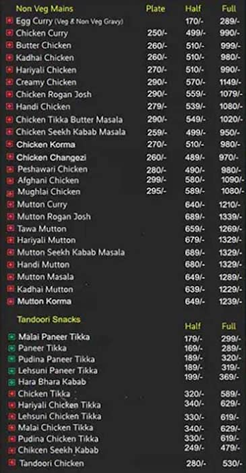 Multani Dhaba menu 