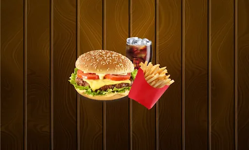 Veg Cheese Burger With Fries [Regular] And Thums Up [250 Ml]