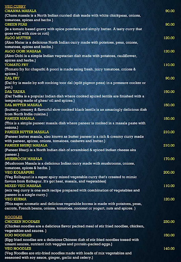 Sky Malabar Restaurant menu 