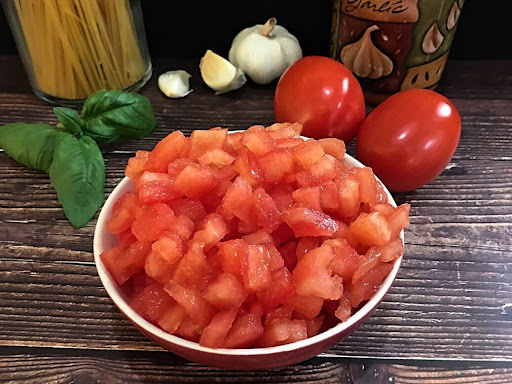 A bowl of tomates concassées.