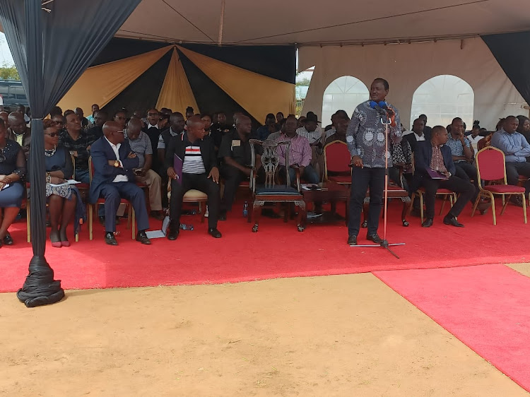 Wiper leader Kalonzo Musyoka addressing mourners during a burial ceremony at Mukalala in Yatta, Machakos County on Saturday, September 10, 2022.