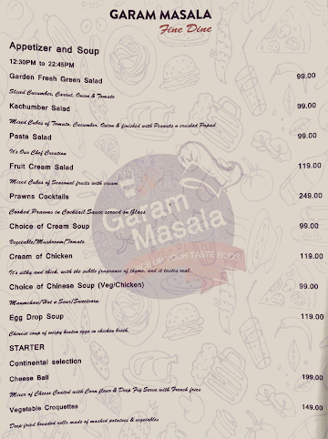 Garam Masala menu 