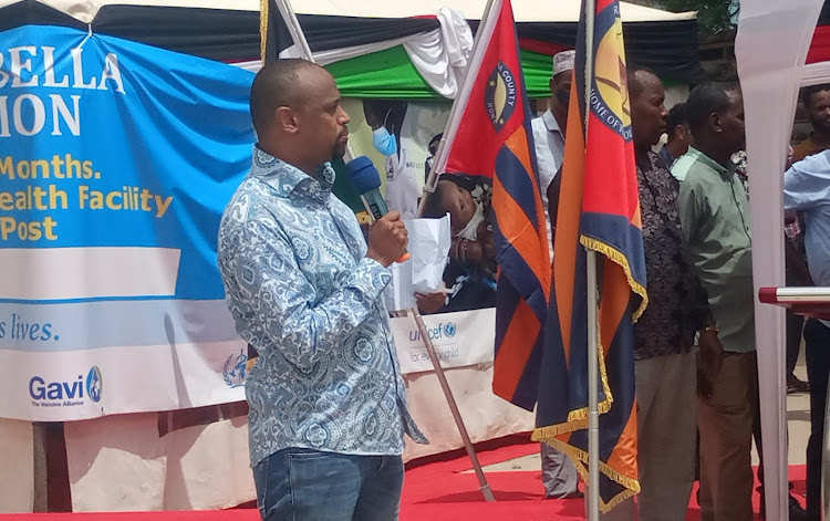 Garissa county Health executive Ahmednadhir Omar speaking