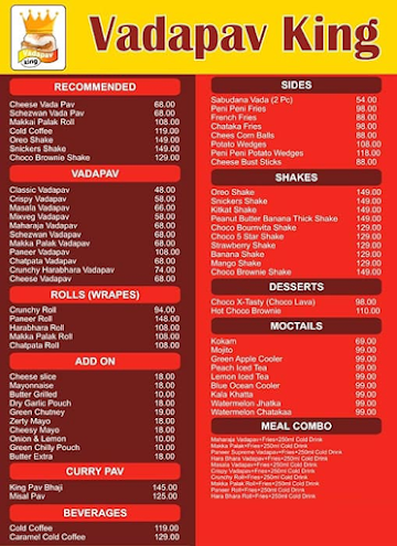 Vadapav King menu 