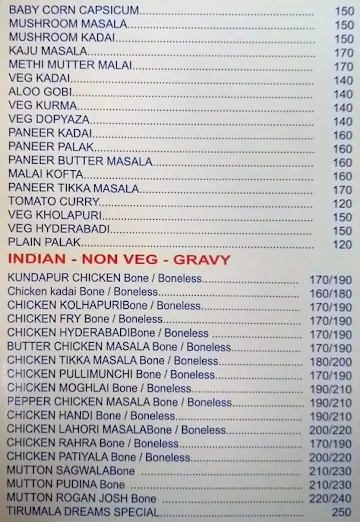 Tirumala Dreams menu 