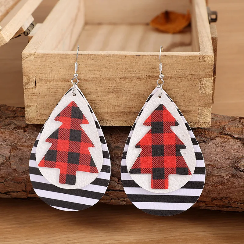 Boucles d'oreilles rétro simples en PU double face pour femmes