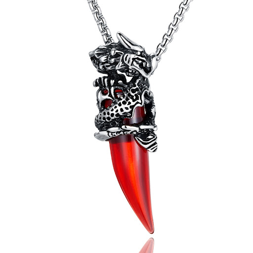 Title 3, Mens Stainless Steel Wolf Tooth Pendant Titani...
