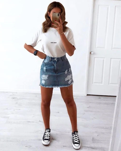 18 Cute Denim Skirt Outfit Ideas For A Stylish Look Denim Skirt Outfits ...