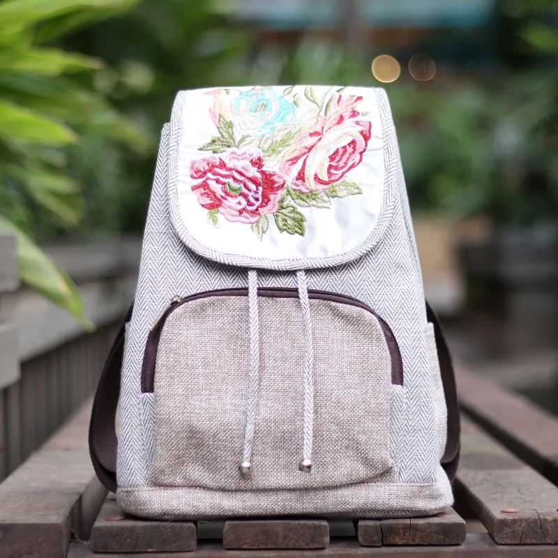 Title 3, Damen Retro Rucksack aus Baumwolle und Leinen m...