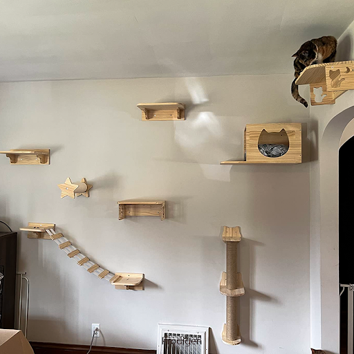 Cat Tower Pine Cat Tree House Climbing Frame Wall Hanging Cat Bed Grab Post Hammock Stair Room Toy Wooden Furniture For 