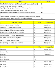 Thali's menu 3