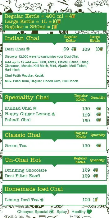 Chaayos Chai+Snacks=Relax menu 