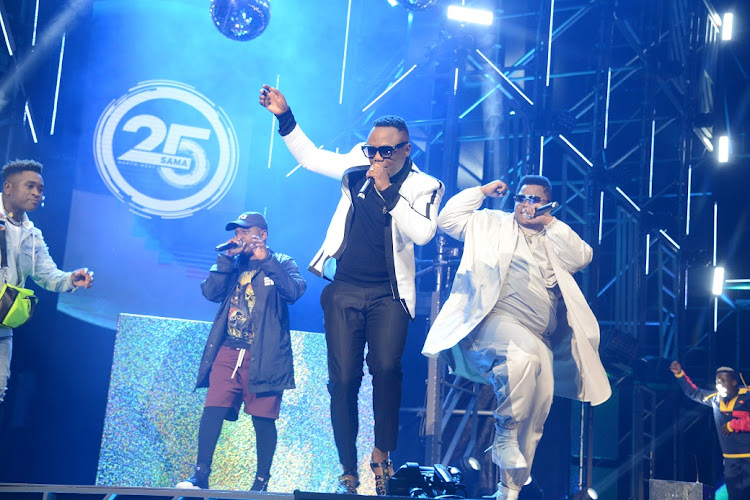 DJ Tira and his band members performs during the 25th annual South African Music Awards (SAMA 25) at Sun City on June 01, 2019 in Rustenburg, South Africa.