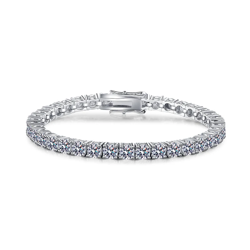 Title 1, Platina verzilverde moissaniet armband, volle r...