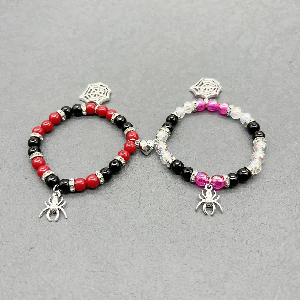 Title 6, Bracelet de couple Halloween perlé rouge et noi...