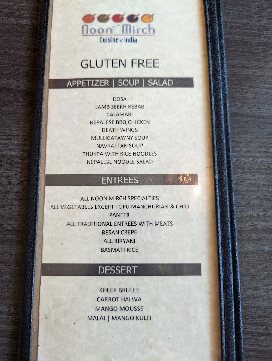 Noon Mirch Gluten-Free Menu