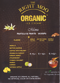 The Right Moo Organic Icecreams menu 1