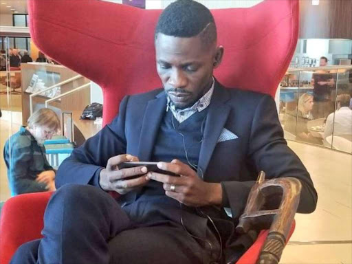 Kyadondo East MP Robert Kyagulanyi at Amsterdam enroute to Uganda from the US. /COURTESY