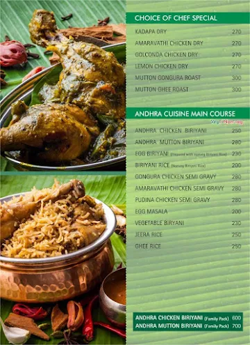 Andhra Ruchulu menu 