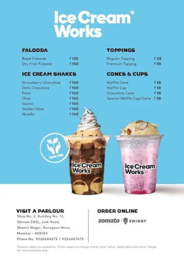 Ice Cream Works menu 