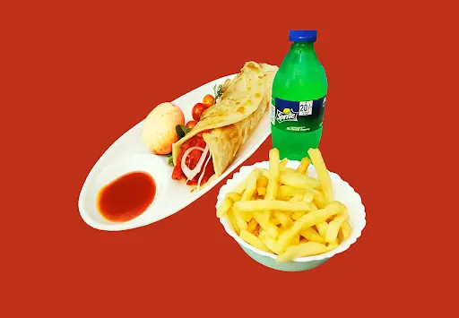 Mix Veg Roll With Iced Tea And French Fries