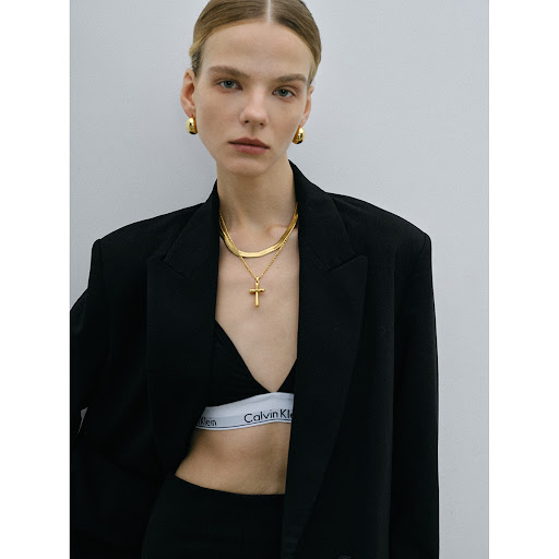 Title 4, 18K Gold Stainless Steel Cross Shelf Necklace, ...