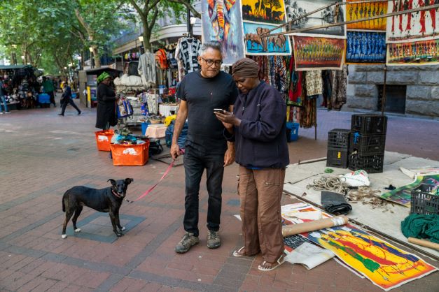 Achmat lives in Cape Town’s city centre and takes daily walks with his dog, Nawal. Picture: Jay Caboz