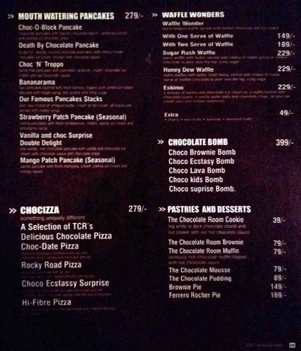 The Chocolate Room menu 