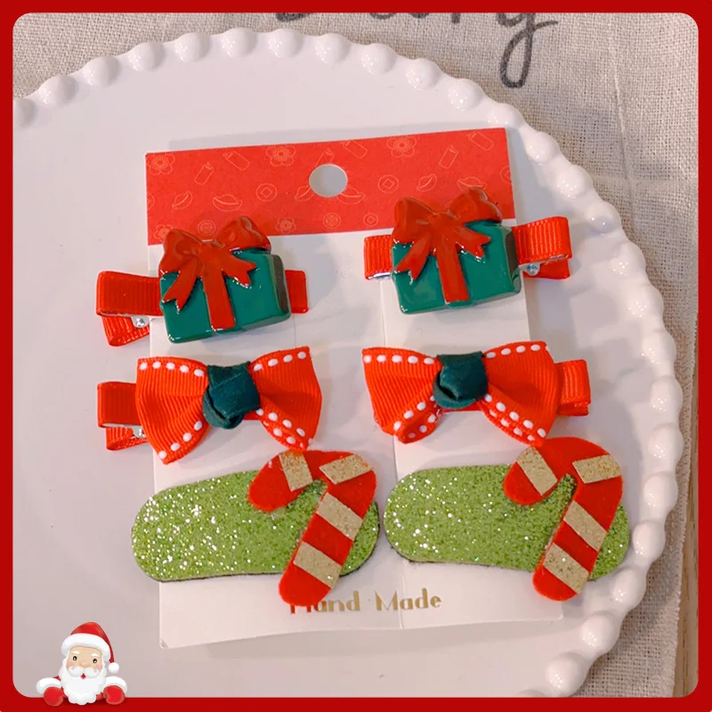 Barrette nœud papillon Coiffure mignonne en tissu de dessin animé Cloche Élan Flocon de neige Arbre de Noël Ensemble de barrettes - Idéal pour Noël