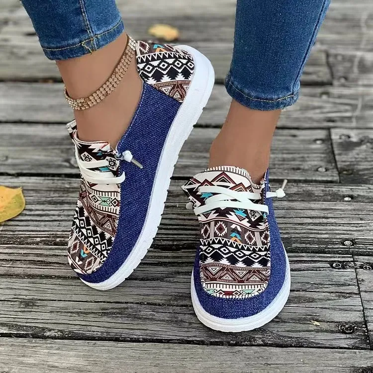 Yeni Baskılı Düz Ayakkabılar Yaz İlkbahar Günlük Kanvas Loafer Kadın, Rahat ve Şık Günlük Kullanım