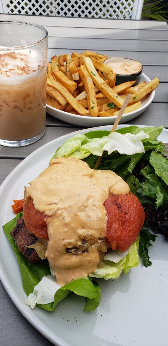 Bison burger with fries