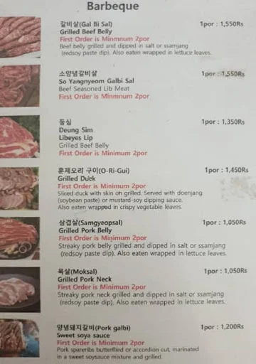 Arirang Korean Restaurant menu 