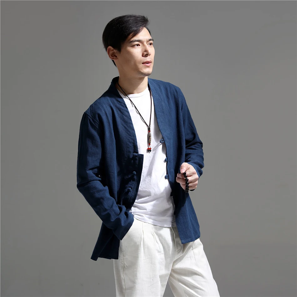 Asayou 19 new cotton and linen men's wear retro Chinese style national style men's shirt casual coat