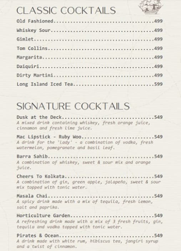 Bridge Bistro Bar menu 