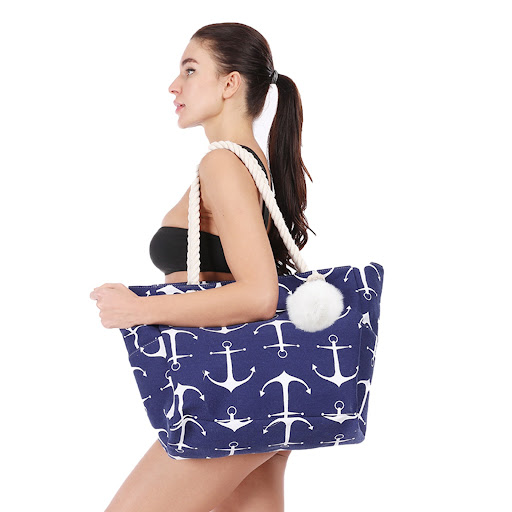 Title 7, Navy Blue Boat Hair Ball Anchor Canvas Beach Tr...