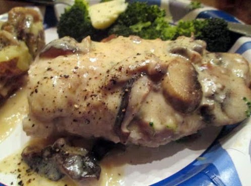 Asiago Chicken in a White Wine Mushroom Sauce