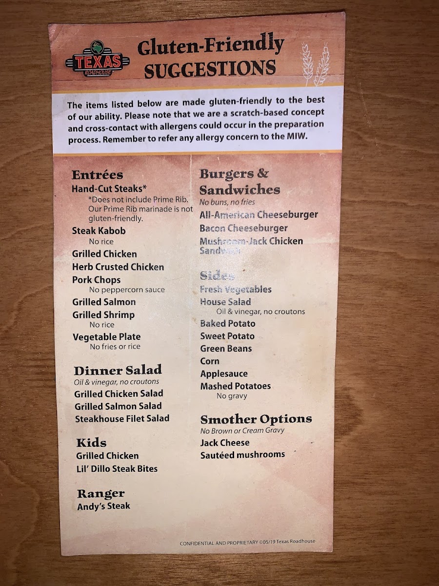 Texas Roadhouse gluten-free menu
