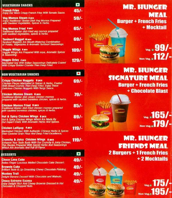 Mr. Hunger menu 