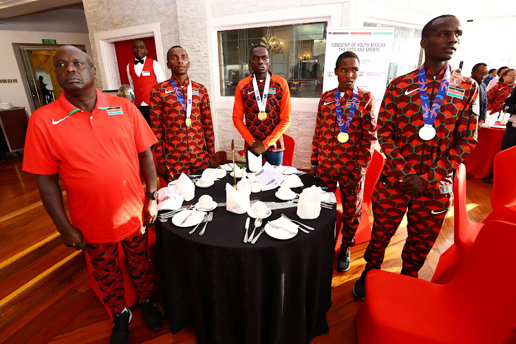 Team Kenya having a breakfast to celebrate their achievements at the Weston Hotel in Nairobi on Wednesday.