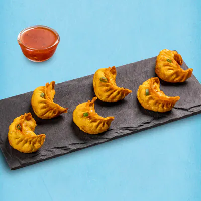 Fried Chicken Corn & Cheese Momos With Momo Chutney