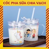 [ Ưu Đãi Cực Tốt ] Cốc Thủy Tinh Pha Sữa Chia Vạch , Có Nắp Và Ống Hút 350Ml Cho Bé