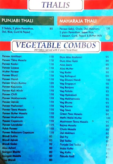 Chaitanya Paranthas menu 