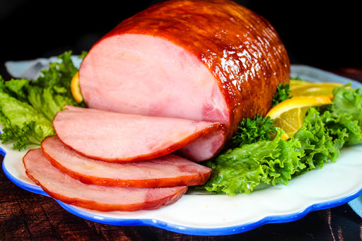 Ginger Ale Glazed Ham on a platter.