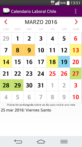 Calendario 2016 Chile