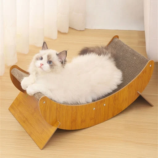 Wooden Cat Scratcher Bed Moon Shape Cat Scratch Board Furniture Protector Climbing Claw Scraper Protect Carpets and Sofa