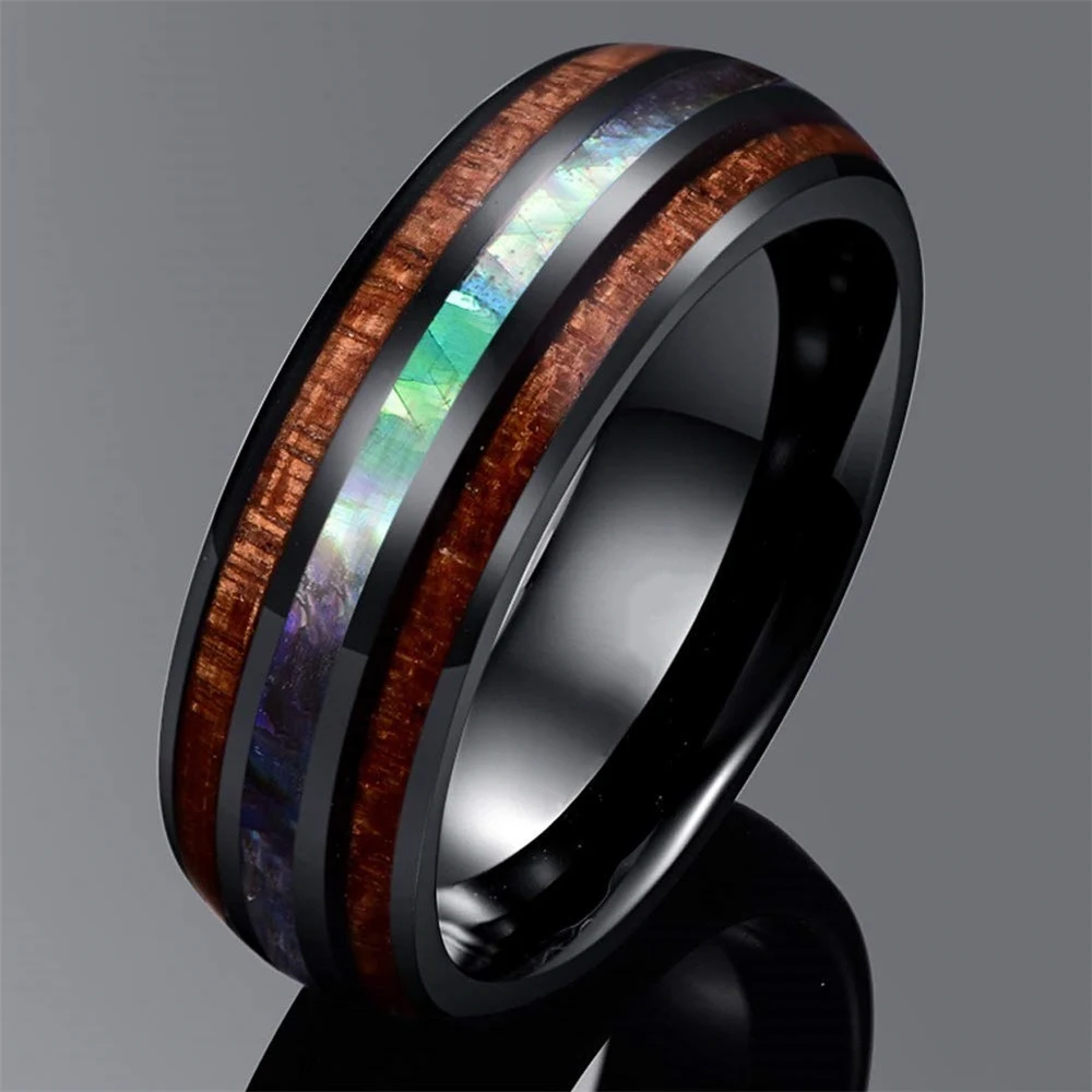 Title 4, Rosegold Holzmaserung Shell Titan Stahl Ring fü...