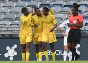 Hildah Magaia celebrates her goal for Banyana Banyana in their 2022 Africa Women Cup of Nations qualifier against Algeria at Orlando Stadium on the February 18 2022.