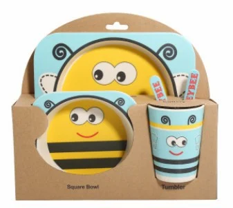 5pcs çocuk sofra set-beş parçalı doğal bambu fiber kase fincan kaşık tabak çatallı bebek tabakları tabak tabloları