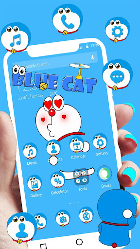 Kawaii Blue Cat  APUS Launcher Theme